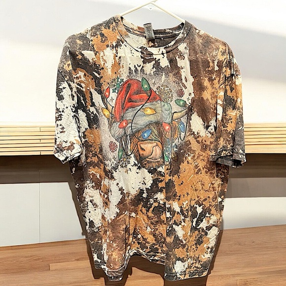 Christmas cow HANDMADE T SHIRT  XL - Picture 1 of 4